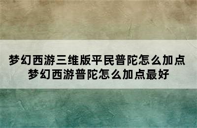 梦幻西游三维版平民普陀怎么加点 梦幻西游普陀怎么加点最好